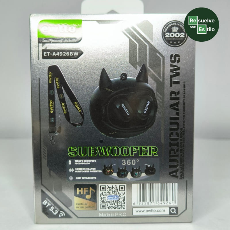 25-023 Audifonos ewtto carita 360 negro atras Audifonos ewtto carita 360 negro